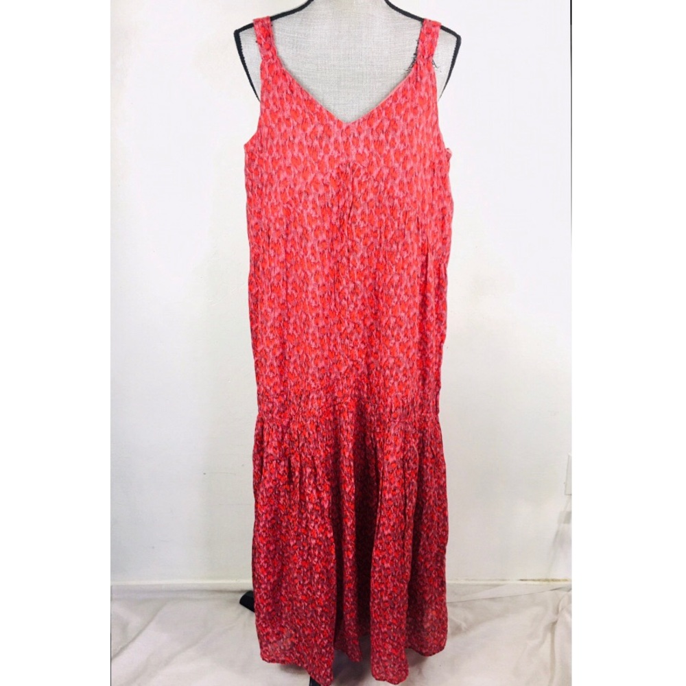 Joie Size Medium M 100% Cotton Maxi Dress Sleeveless Lined Red Orange Boho